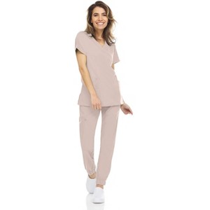MediChic Womens 8-Pocket Scrubs Set- Mock Neck with 4-Pocket Jogger Scrub Pants - 1 of 4