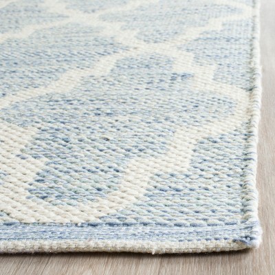Light Blue and Ivory Cotton Trellis 3'x5' Handmade Reversible Rug