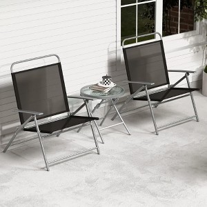Bestier 3 Piece Patio Bistro Set, Outdoor Folding Chairs with Backrests, Portable Dining Chairs Set with Glass Top Table for Porch, Poolside, Backyard - 1 of 4