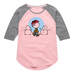 Girls' - Peanuts - Rerun Winter Shirt Tail Raglan Graphic T-shirt - 1 of 4
