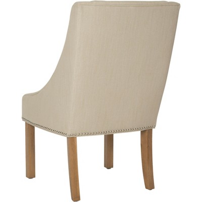 Elegant Beige Linen Upholstered Parsons Side Chair with Silver Nailheads