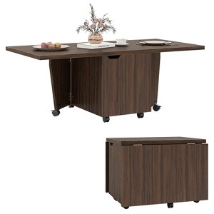 Costway Foldable Coffee Table 48" Extendable Center Table with Storage Cabinets & Wheels Oak/Walnut/Brown - 1 of 4