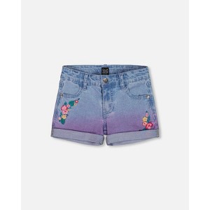 Deux par Deux Girl Cuffed Denim Shorts with Embroidery Floral Jeans Blue - 1 of 4