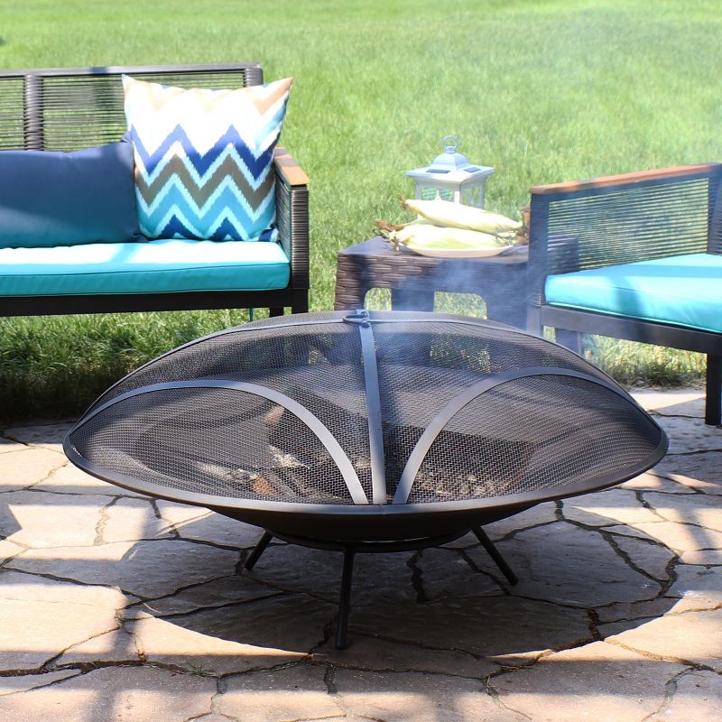 Sunnydaze Outdoor Replacement Steel Fire Pit Bowl with Spark Screen - Black, 3 of 11