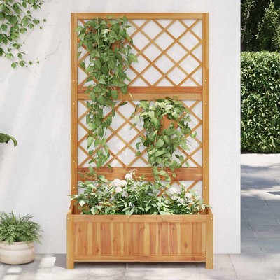 Acacia Wood Raised Bed with Trellis for Outdoor Plants