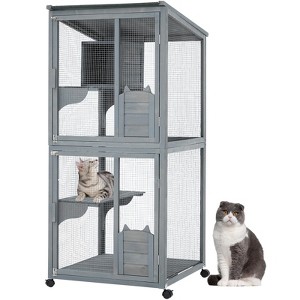 69-Inch Catio, Wooden Cat Enclosure with Waterproof Roof, 4-Tier Cat House with Removable Tray, Indoor and Outdoor Use, Grey - 1 of 4