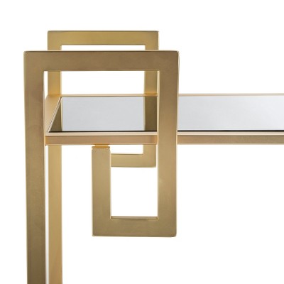Eliza Brass and Black Glass 2-Tier Bar Cart with Latticework