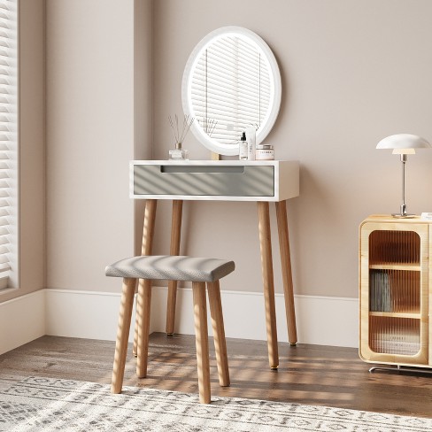 Elecwish Wood Small Vanity Table with Mirror and Chair - image 1 of 4