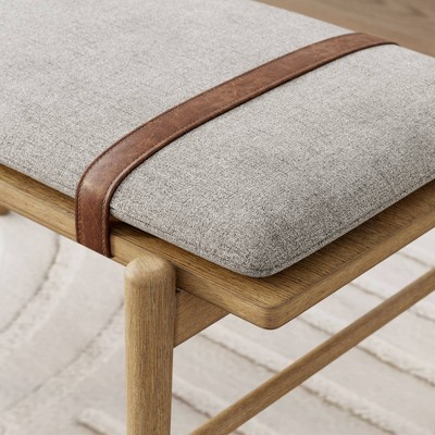 Gugan Mid-Century Light Brown Bench with Removable Ivory Cushion