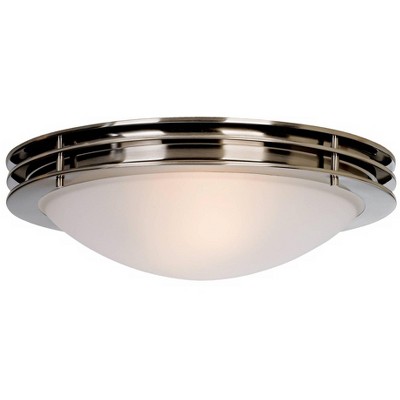 Possini Euro Design Modern Ceiling Light Flush Mount Fixture Brushed Nickel 16" Wide White Glass Bowl for Bedroom Kitchen Hallway