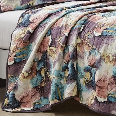 Floral Multicolor Reversible Queen Bedspread Set