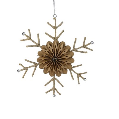 Ganz 10" Brown and Silver Rustic Snowflake Christmas Ornament