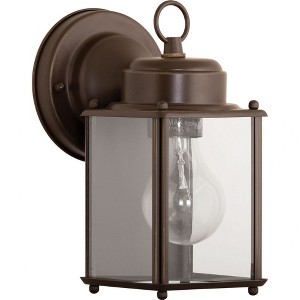Progress Lighting, Flat Coach Lantern, 1 Light, Wall Light, Antique Bronze, Clear Glass, Porcelain Collection - 1 of 2