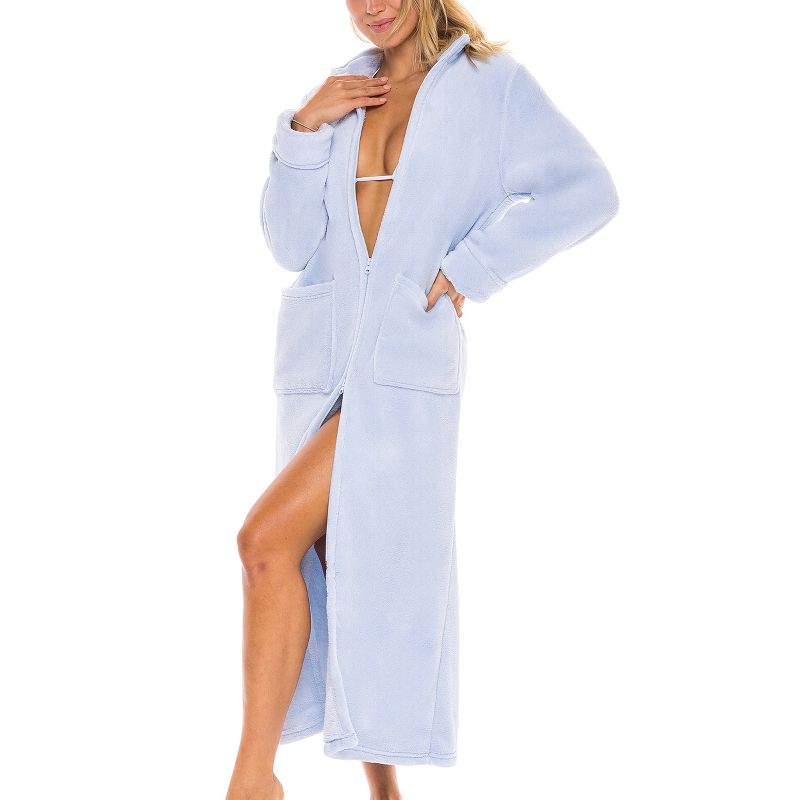 ADR Women's Zip Up Fleece Robe, Soft Warm Plush Zipper Bathrobe, 1 of 8