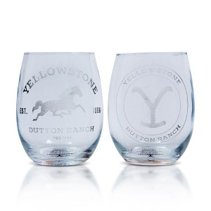 Silver Buffalo Yellowstone Dutton Ranch 20-Ounce Stemless Wine Glasses | Set of 2 - 1 of 4