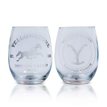 Silver Buffalo Yellowstone Dutton Ranch 20-Ounce Stemless Wine Glasses | Set of 2