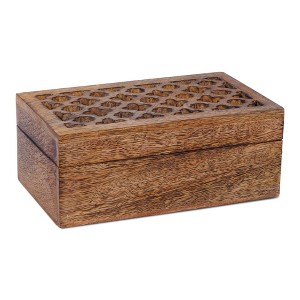 Decorative Medium Burnt Mango Wood Box with Lid - “Trellis” Medium Keepsake Box - Handmade Decorative Box with Lid for Use As Memory Box, Jewelry Box, - 1 of 4