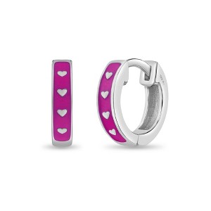 Girls' Pink Hearts Huggie Hoop Sterling Silver Earrings - In Season Jewelry - 1 of 1