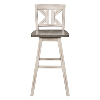 Distressed Gray and White Swivel Rubberwood Bar Stool