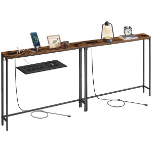 Set of 2 Slim Console Tables with Power Outlets - Behind Couch Sofa Tables with USB Ports & Hooks, Easy Assembly - 1 of 4