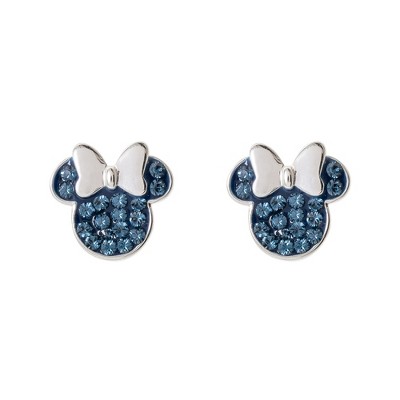 Disney Womens Minnie Mouse Sterling Silver Pave Crystal Birthstone Stud Earrings - December