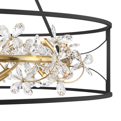 Black and Gold Crystal 35" Round LED Pendant Chandelier