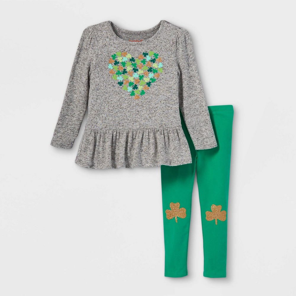 Size 4T Toddler Girls' Shamrock Heart Long Sleeve Cozy Top and Leggings Set - Cat & Jack Gray 4T