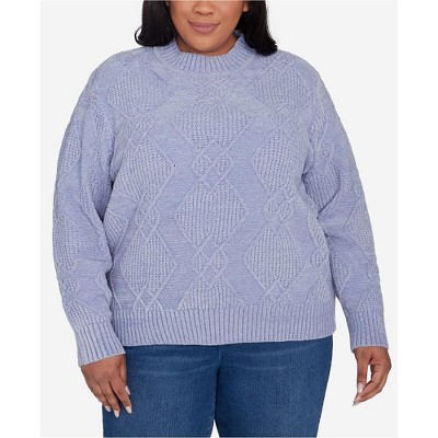 Alfred Dunner Womens Chenille Diamond Stitch Pullover Sweater