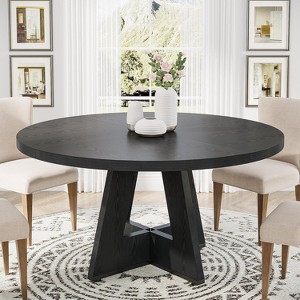 Okak Farmhouse Wood Large Round Dining Table with Cross Base,Wooden Kitchen Dinner Table for Dining Room,Breakfast Nook - 1 of 4