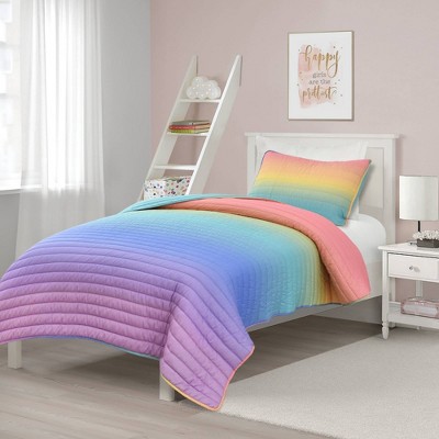 2pc Twin/Twin XL Rainbow Ombre Quilt Turquoise Set - Lush Décor