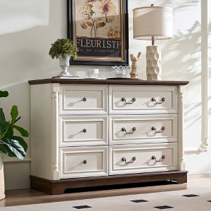 Dresser Chest with Wooden Base & Riser Trim, Wooden Rustic Rustic Chest of Drawers, Accents Cabinet Storage Dresser for -- Frevyn - 1 of 4