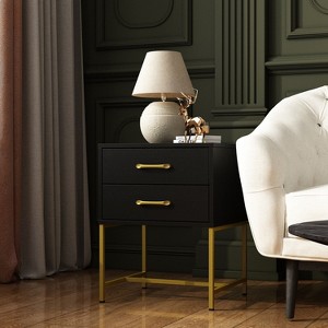 FUFU&GAGA Tall Nightstand Black and Gold with Wood Texture Bedside Table - 1 of 4