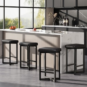 Garvee Bar Stools Set of 2, 24.6" Counter Height Backless Barstools, Upholstered PU Leather Seats with Metal X-Frame & Footrest, - 1 of 4