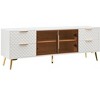 Vynxaria Modern Geometric TV Stand: Aluminum Frame, Tempered Glass Door, 4-Drawer Chest with Adjustable Feet - 2 of 4