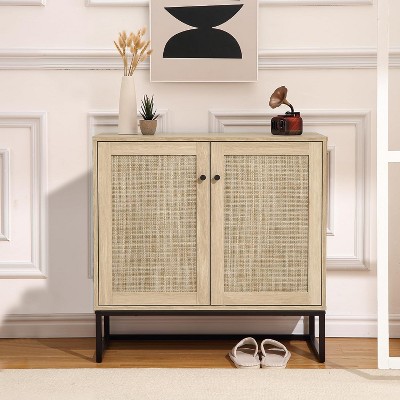 Sideboard Buffet Cabinet with 2 Rattan Doors, Farmhouse Console Table, Kitchen Cupboard