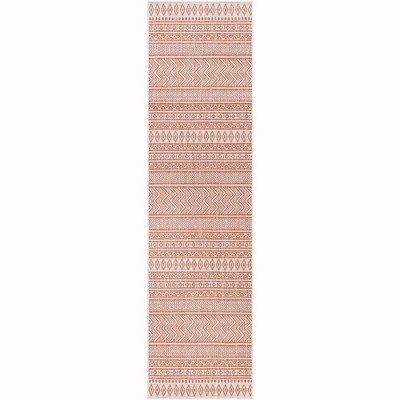 Mark & Day Antibes 2'7"x12' Runner Woven Indoor & Outdoor Area Rugs Coral/White: Geometric Bohemian Stain-Resistant Rug