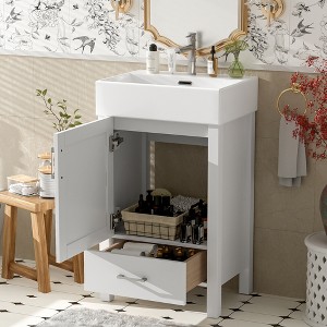 TIRAMISUBEST 20.28'' Modern Bathroom Vanity with Ceramic Sink, Freestanding Bathroom Vanity Cabinet with 1 Door and 1 Storage Drawer - 1 of 4