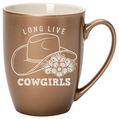 100 North Floral Western Hat 10 Ounce Bronze Metallic Finish, Comfortably Fits Your Hands, New Bone China Coffee Tea Cup Mug, Long Live Cowgirls