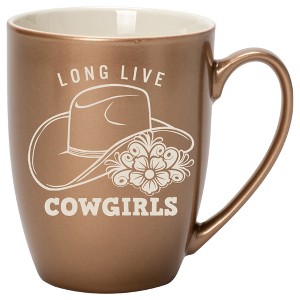 100 North Floral Western Hat 10 Ounce Bronze Metallic Finish, Comfortably Fits Your Hands, New Bone China Coffee Tea Cup Mug, Long Live Cowgirls - 1 of 1