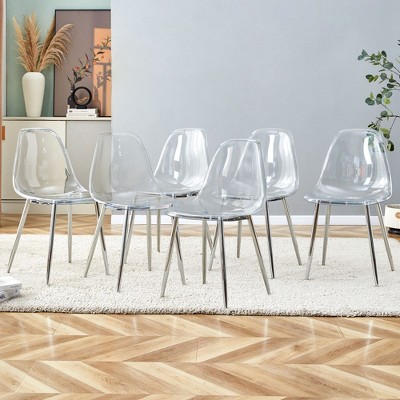 NicBex Armless Transparent Dining Chairs Set of 6 Accent Plastic Shell Chairs with Metal Legs