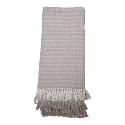 Gray Hand Woven 50 x 60" Cotton and Polyester Throw Blanket with Hand Tied Fringe - Foreside Home & Garden