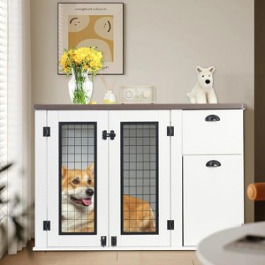 Dog Crate Furniture for for Small to Medium Pets, Wooden Crates with Drawers and Side Cabinets - 1 of 4