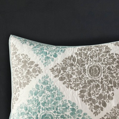 Aqua and Gray Reversible Microfiber Full Quilt Set with Shams