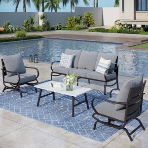 Captiva Designs 4 PCS Metal Patio Furniture Conversation Set with Rocking Armchairs for Garden Porch Backyard - 1 of 4