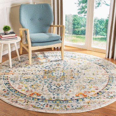 Madison Cream and Blue Round Synthetic Area Rug