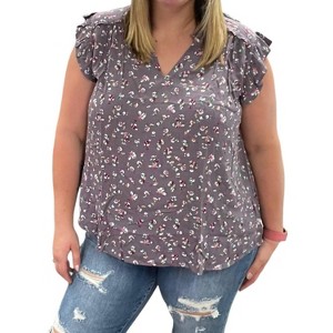 Women's Floral Frill Collar Top - KORI - 1 of 3