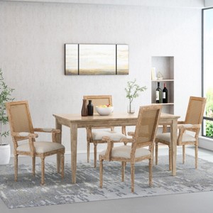 GDFStudio Zentner French Country Wood and Cane Upholstered Dining Chairs (Set of 4) - 1 of 4