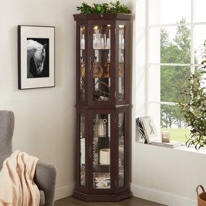 FONTOI Corner Curio Cabinet with Adjustable Shelves, Display Storage Perfect for Home or Office, Cherry, 15.35"*69.59"*15.35" - 1 of 4