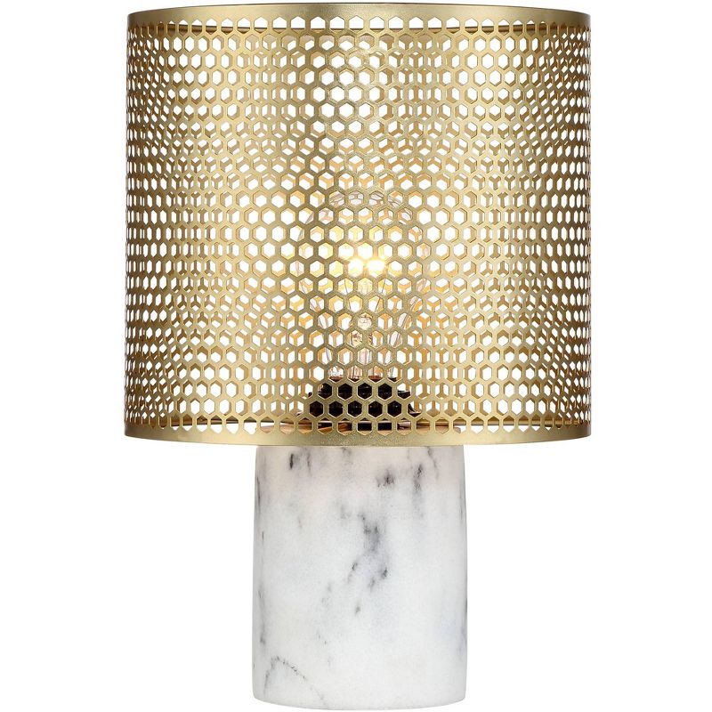 360 Lighting Elijah Modern Accent Table Lamp 11 1/2" High White Faux Marble Brass Hexagon Cutouts Shade for Bedroom Bedside Nightstand Family Home, 1 of 7