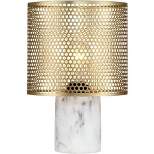 360 Lighting Elijah Modern Accent Table Lamp 11 1/2" High White Faux Marble Brass Hexagon Cutouts Shade for Bedroom Bedside Nightstand Family Home